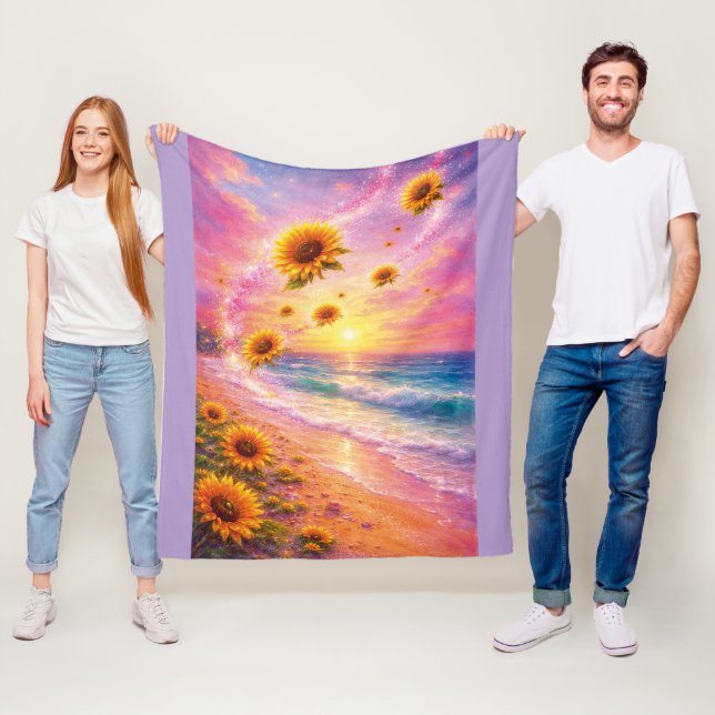 Sunset of Infinite Peace: Magical Sunflowers Fleece Blanket (In Situ)