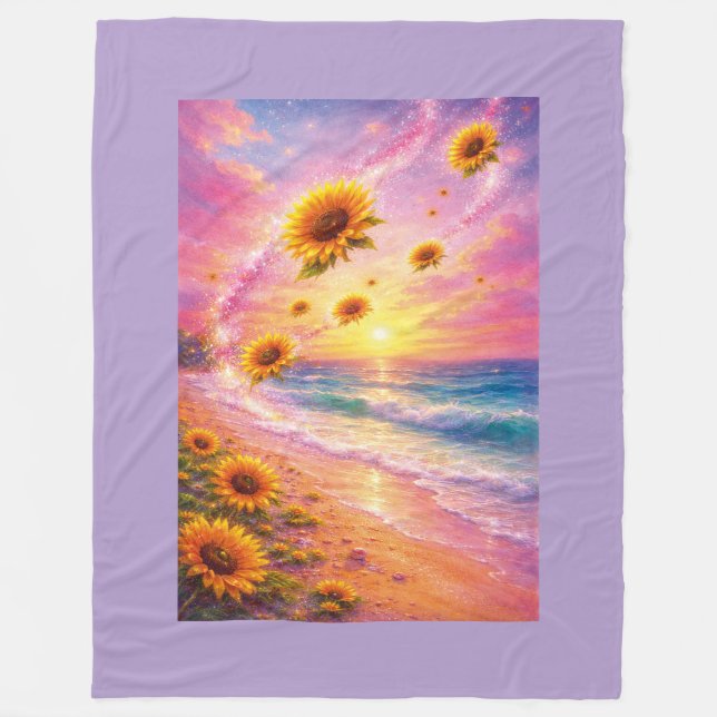 Sunset of Infinite Peace: Magical Sunflowers Fleece Blanket (Front)