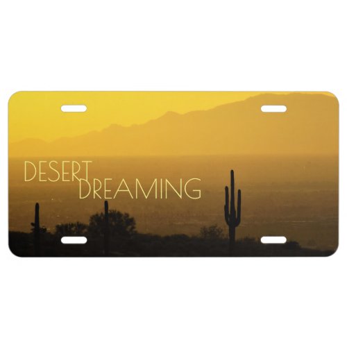 Sunset Of Yellow Amber Arizona Desert Saguaro License Plate