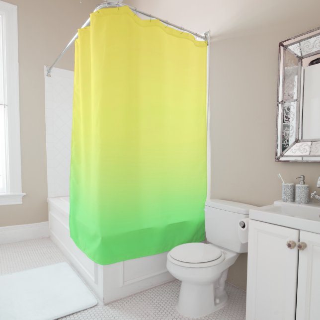 Sunset Ombre Green & Yellow  Shower Curtain (In Situ)