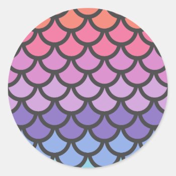 Sunset Ombre Mermaid Scales Classic Round Sticker by OrganicSaturation at Zazzle