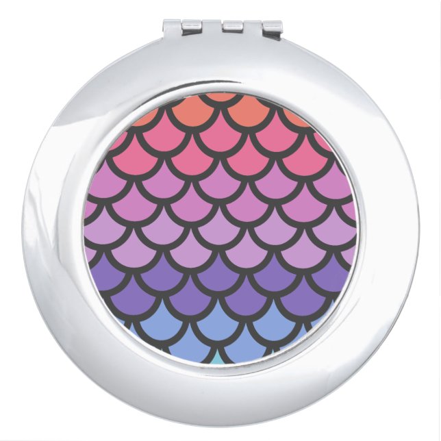 Sunset Ombre Mermaid Scales Compact Mirror (Front)