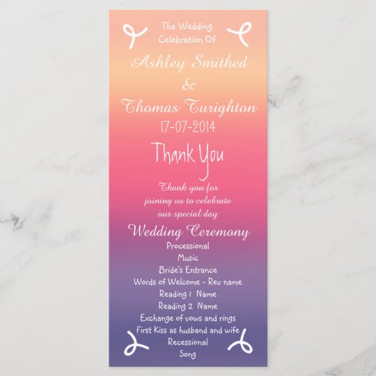 Sunset Ombre Purple Pink Beach Wedding Programs Zazzle Com