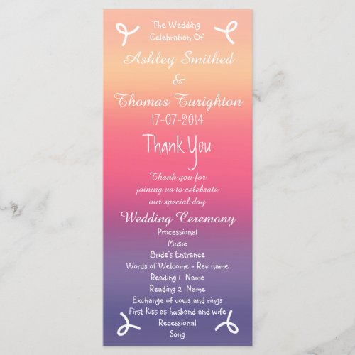 Sunset Ombre Purple Pink Beach Wedding Programs