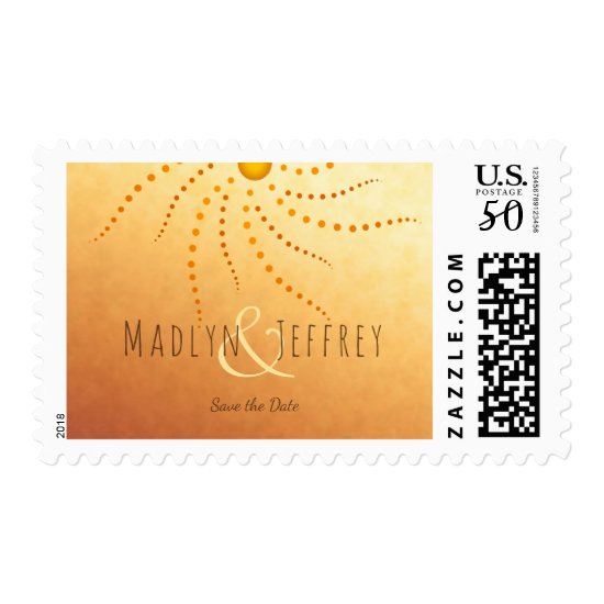Sunset ombre sunny dots mandala save the date postage