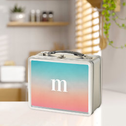 Sunset Ombre Turquoise to Pink Initial Metal Lunch Box
