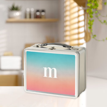 Sunset Ombre Turquoise To Pink Initial Metal Lunch Box by beckynimoy at Zazzle