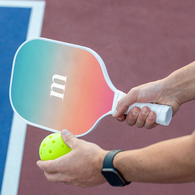 Sunset Ombre Turquoise to Pink Initial Pickleball Paddle (Creator Uploaded)