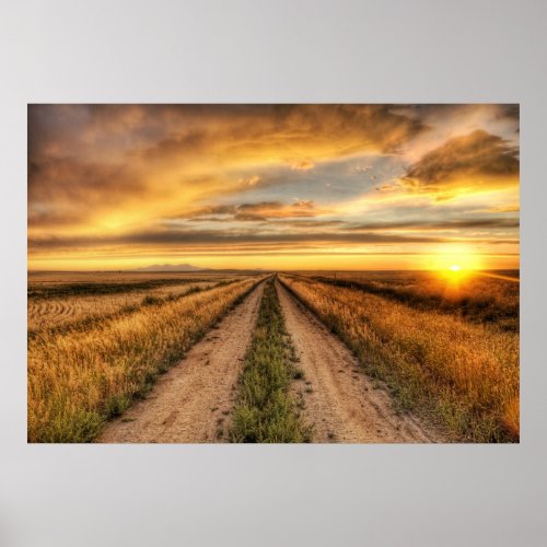 Sunset on a country road poster