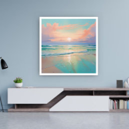 Sunset on a tranquil beach landscape poster