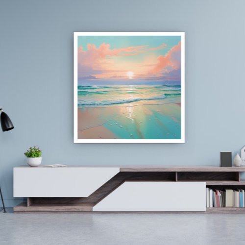 Sunset on a tranquil beach landscape poster