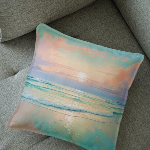 Sunset on a tranquil beach landscape throw pillow
