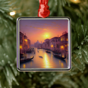 Sunset On A Venice Canal Digital Art Metal Ornament