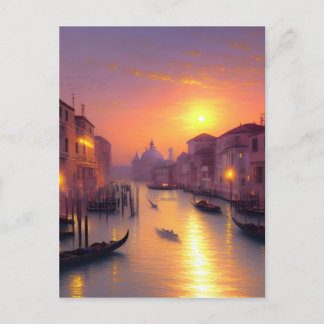 Sunset On A Venice Canal Digital Art Postcard