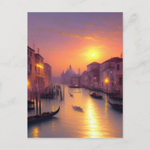 Sunset On A Venice Canal Digital Art   Postcard