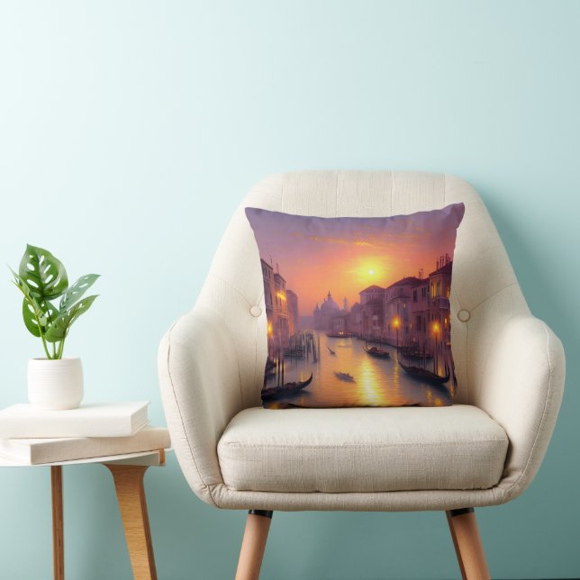 Sunset On A Venice Canal Digital Art   Throw Pillow (Chair)