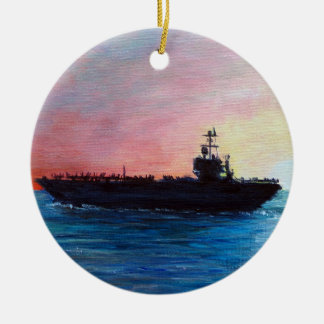 Sunset on an Aircraft Carrier Ceramic Ornament