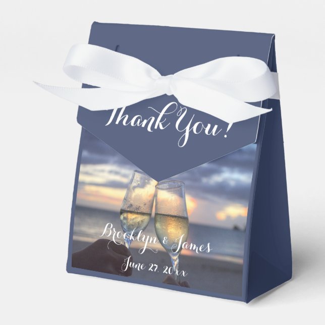Sunset On Beach Blue Wedding Favor Boxes (Front Side)