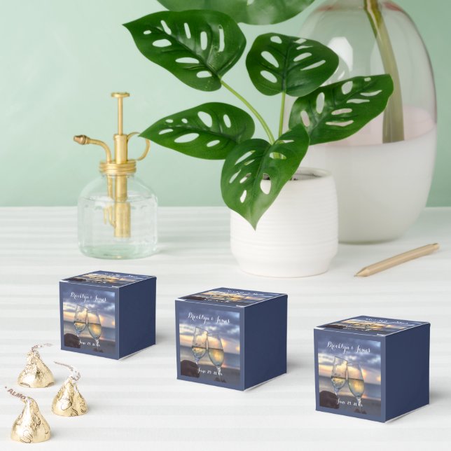 Sunset On Beach Blue Wedding Favor Boxes (Multiple)