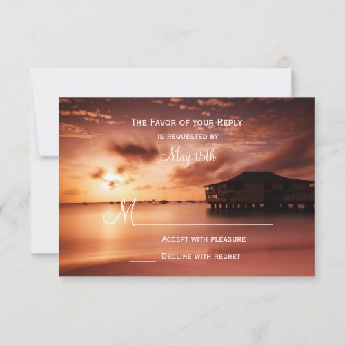 Sunset on Beach Harbor Marina Wedding RSVP Cards