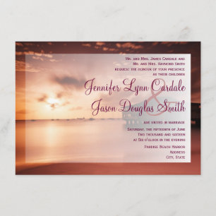 Sunset on Beach Harbor Purple Wedding Invitations