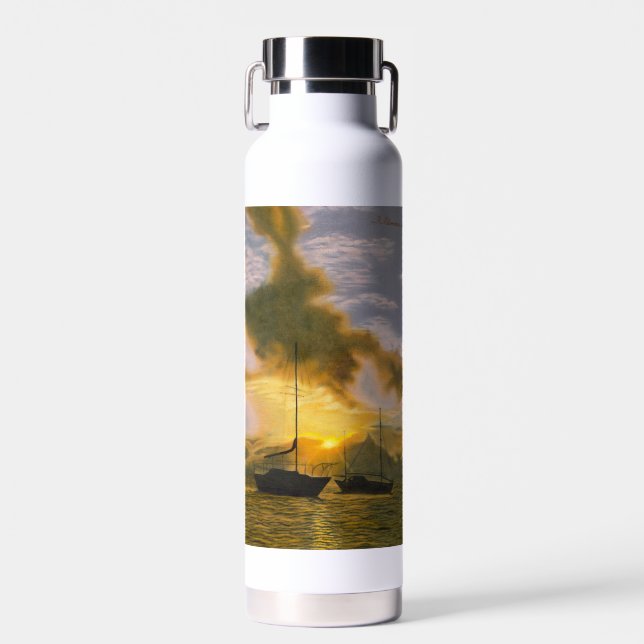 Sunset on Boats Water Bottle (Front)