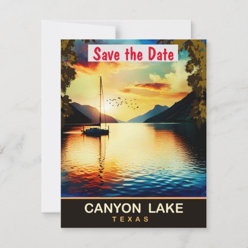 Sunset on Canyon Lake Texas Travel Postcard Save The Date