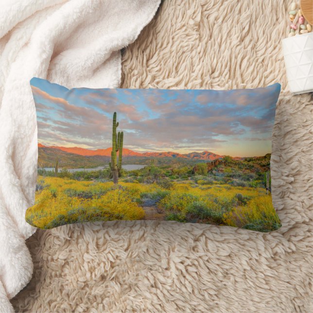 Sunset on Desert Landscape Lumbar Pillow (Blanket)