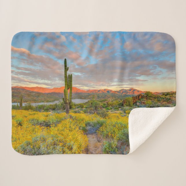 Sunset on Desert Landscape Sherpa Blanket (Front (Horizontal))