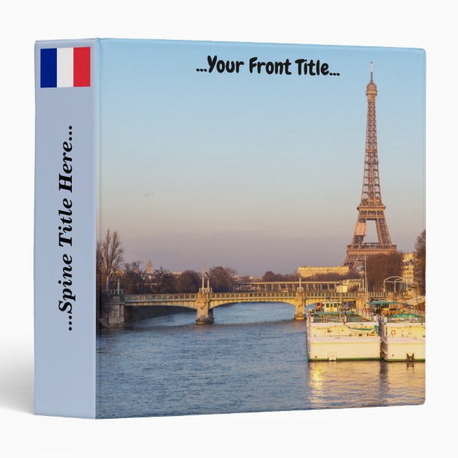 Sunset on Eiffel tower and Pont Rouelle - Paris 3 Ring Binder (Front/Spine)