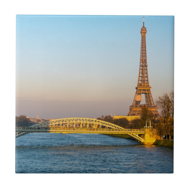 Sunset on Eiffel tower and Pont Rouelle - Paris Ceramic Tile (Front)