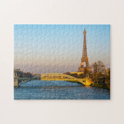 Sunset on Eiffel tower and Pont Rouelle _ Paris Jigsaw Puzzle