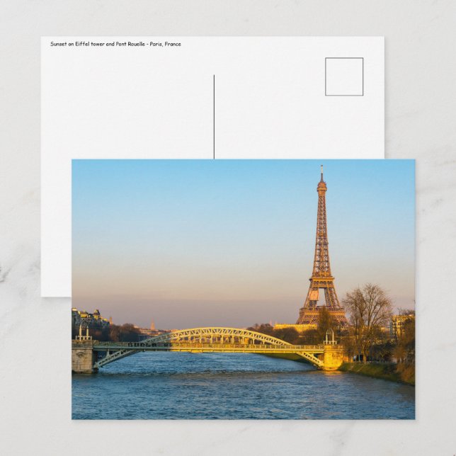 Sunset on Eiffel Tower and Pont Rouelle - Paris Postcard (Front/Back)