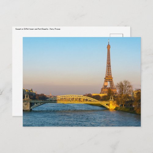 Sunset on Eiffel Tower and Pont Rouelle _ Paris Postcard