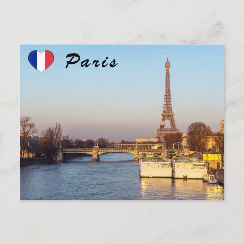 Sunset on Eiffel tower and Pont Rouelle _ Paris Postcard