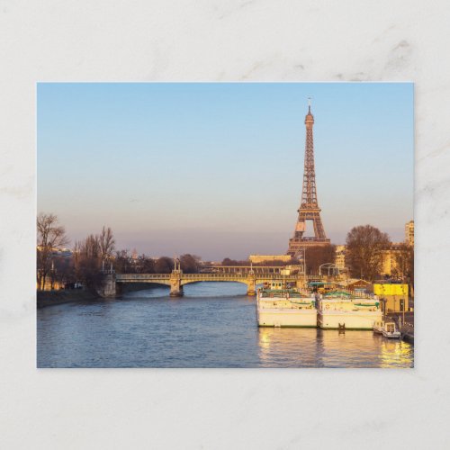 Sunset on Eiffel tower and Pont Rouelle _ Paris Postcard