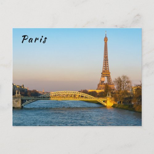 Sunset on Eiffel tower and Pont Rouelle _ Paris Postcard