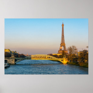 Sunset on Eiffel tower and Pont Rouelle - Paris Poster