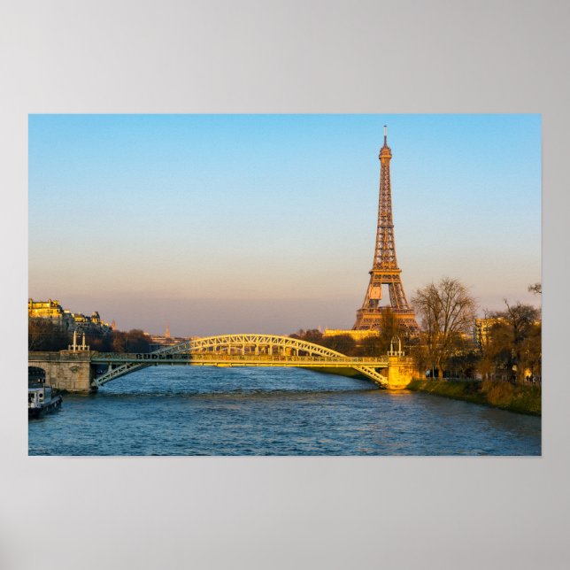 Sunset on Eiffel tower and Pont Rouelle - Paris Poster (Front)