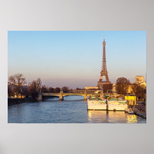 Sunset on Eiffel tower and Pont Rouelle _ Paris Poster