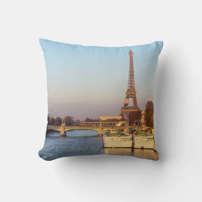 Sunset on Eiffel tower and Pont Rouelle - Paris Throw Pillow (Front)