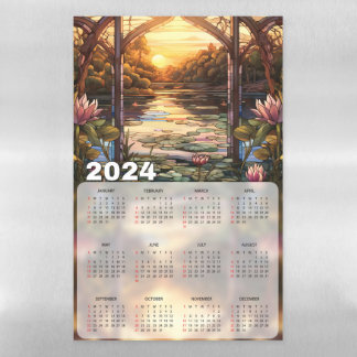 Sunset on Flowery Pond Stained Glass 2024 Calendar Magnetic Dry Erase Sheet