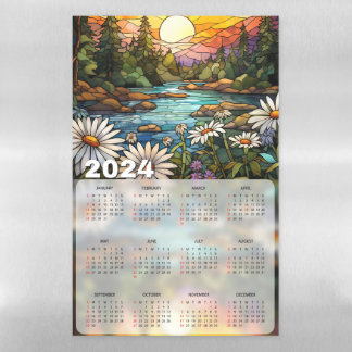Sunset on Flowery Pond Stained Glass 2024 Calendar Magnetic Dry Erase Sheet