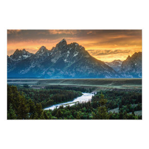 Sunset On Grand Teton And Snake River - Wyoming Photo Print