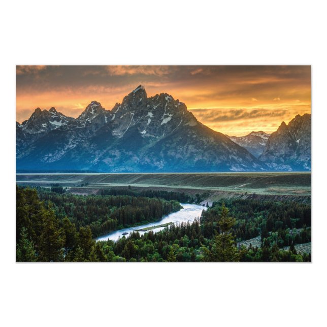 Sunset On Grand Teton And Snake River - Wyoming Photo Print (Front)