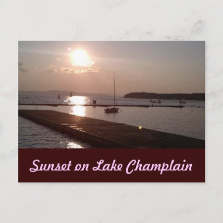 Sunset On Lake Champlain Burlington Vermont Postcard