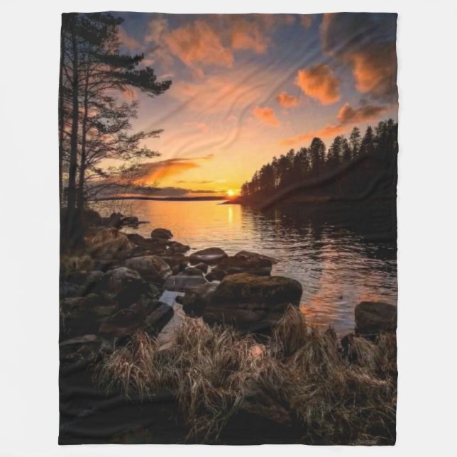 SUNSET on LAKE Fleece Blanket (Front)