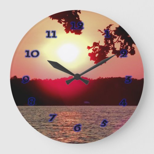 Sunset on Lake Large Clock