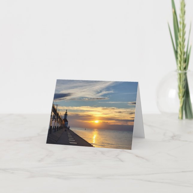 Sunset on Lake Michigan Blank Note Card (Front)