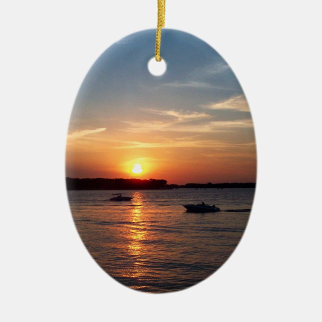 Sunset on Lake Okoboji, Iowa Ceramic Ornament (Front)
